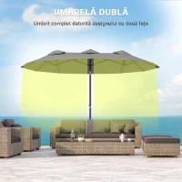 Outsunny Umbrelă dublă înclinabilă la 45° cu manivelă și orificii de aerisire, din oțel și poliester, 285x147x227 cm, gri(m-5)