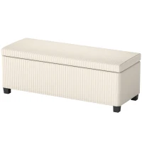 HOMCOM Bancă pentru Capătul Patului cu Spațiu de Depozitare de 84L, din Țesătură cu Aspect de Catifea și Oțel, 112x42x40 cm, Bej(m-12)