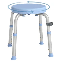 HOMCOM Taburet de Duș Rotativ, 5 Înălțimi Reglabile, Antiderapant, din Aliaj de Aluminiu, 136 kg, Albastru Deschis(m-11)