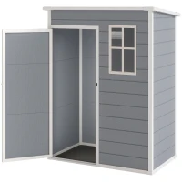 Outsunny Gerätehaus Kunststoff 1,14m² 151 x 92 x 193cm Geräteschuppen mit Pultdach Boden Fenster Grau(m-11)