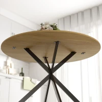 HOMCOM Masă de Sufragerie, Stil Industrial, Melamină din Lemn, Oțel,120cm X 120cm X 75cm,Stejar(m-9)