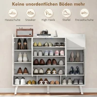 HOMCOM Pantofar Hol cu 4 Uși Push-to-Open, Rafturi Reglabile, MDF și Lemn Pin, 120x35x100 cm, Alb(m-4)