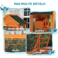 PawHut Volieră pentru Păsări cu 3 Uși, Căsuță, Scară și Tavă, din Lemn și Metal, 92x52x171 cm, Portocaliu și Verde(m-7)