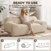 HOMCOM Canapé 2 Places en Chenille, Canapé de Salon 174cm, Assise et Accoudoirs Larges Rembourrés, Entièrement Compressé, Beige(m-9)