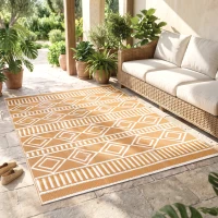 Outsunny Terrasvloerkleed - Weerbestendig - Modern Ontwerp - 121 cm x 182 cm x 0,3 cm - Groen + Crème(m-8)