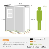 Outsunny Casetta da Giardino con Finestra e Doppia Porta, in PP e Alluminio, 122x149x192 cm, Grigio(m-3)