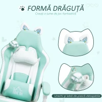HOMCOM Scaun de Gaming Rabatabil cu Suport pentru Picioare și Perne, din Piele Ecologică și Spumă, 65x62x116-124 cm, Alb și Albastru(m-4)