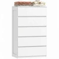 HOMCOM Comodă cu 5 Sertare din Lemn cu Mânere Incorporate, 60x38x100 cm, Alb(m-10)