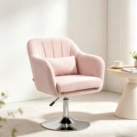 HOMCOM Fauteuil de salon coussins lombaires hauteur réglable pivotant 360° piètement en métal rose(m-5)