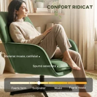 HOMCOM Fotoliu de Salon Rotativ 360° cu Pernă Lombară Detașabilă, Șezut Generos, Fotoliu Tapițat Modern din Catifea cu Cotiere, pentru Living, 73x83.5x85 cm, Verde(m-5)