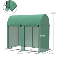 Outsunny Serra da Giardino da 2 m², 2 Porte Avvolgibili, Copertura in PE 140g/m² Anti-UV, 2x1x1.78m, Verde(m-3)