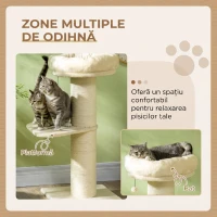 PawHut Ansamblu de Zgâriat pentru Pisici Multinivel cu Stâlp Sisal și Platformă, PAL, Pluș, 48,5x48,5x105 cm, Bej(m-4)