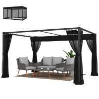 Outsunny Pérgola de Jardín 3x4 m con Techo Retráctil 4 Laterales de Malla UPF30+ Cenador de Jardín para Patio Exterior Gris(m-11)