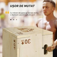 HOMCOM Plyo Box din Lemn cu 3 Înălțimi, Jumping Box Pliometric, Capacitate 120 Kg, 40,5 x 35,5 x 30,5 Cm(m-5)