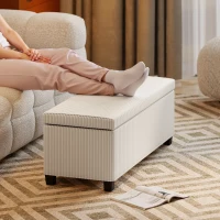 HOMCOM Bancă pentru Capătul Patului cu Spațiu de Depozitare de 84L, din Țesătură cu Aspect de Catifea și Oțel, 112x42x40 cm, Bej(m-8)