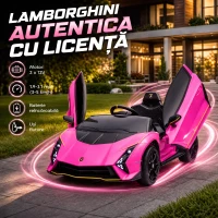AIYAPLAY Mașină Electrică pentru Copii 3-6 Ani 12V Lamborghini Autentica, 2 Motoare, Uși Tip Foarfecă, Suspensii, Roz(m-4)