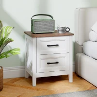 HOMCOM Mesa de Cabeceira Mesa de Cabeceira com 2 Gavetas Estilo Rústico 45x30x50 cm Branco(m-2)