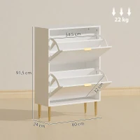 HOMCOM Meuble à chaussures 12 paires avec 2 tiroirs rabattables, portes cannelées et étagères réglables, 60x24x91,5cm, blanc(m-3)