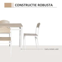 HOMCOM Set Masă de Prânz din 5 Piese cu 1 Masă Dreptunghiulară și 4 Scaune, 100x63x76,5 cm, Gri și Alb(m-19)