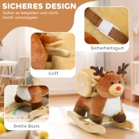 AIYAPLAY Kinder Schaukelpferd Baby Schaukeltier Rentier mit Schlaflieder, für 18-36 Monate Plüsch 65 x 32 x 55 cm Braun(m-6)