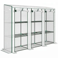 Outsunny Invernadero de Exterior de 3 Niveles con Puerta Enrollable con Cremallera 9 Estantes Cubierta de PE 215x46x151cm Blanco(m-1)