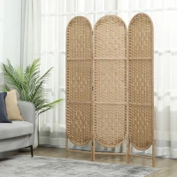 HOMCOM Biombo Separador de Ambientes 3 Paneles 120x170 cm con Parte Superior Arqueada Tejido a Mano Divisor Plegable Natural(m-9)