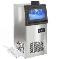 HOMCOM Gewerbliche Eismaschine, 45 kg/24 Std., Edelstahl, Unterbau oder freistehend, Silber(m-12)
