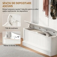 HOMCOM Cuier de Podea cu Bancă pentru Pantofi și 5 Cârlige, MDF, 96L x 34I x 179,7Î cm, Crem(m-6)