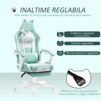 HOMCOM Scaun de Gaming Rabatabil cu Suport pentru Picioare și Perne, din Piele Ecologică și Spumă, 65x62x116-124 cm, Alb și Albastru(m-5)