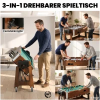SPORTNOW 3-in-1 Multi Spieltisch drehbar Multifunktionstisch mit Billardtisch Tischfußball Airhockey Ablagefach(m-4)