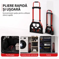 HOMCOM Cărucior de Transport cu Mâner Telescopic, Capacitate 60 kg, Cadru din Oțel, Roșu(m-4)