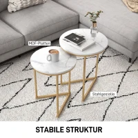 HOMCOM Beistelltisch 2er-Set, moderner Couchtisch mit goldenen Stahlbeinen für Wohnzimmer, Schlafzimmer(m-5)