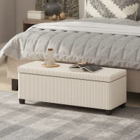 HOMCOM Bancă pentru Capătul Patului cu Spațiu de Depozitare de 84L, din Țesătură cu Aspect de Catifea și Oțel, 112x42x40 cm, Bej(m-2)