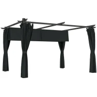 Outsunny Pérgola con Techo Retráctil 4x3 m Cenador con Paredes Laterales Anti-UV Resistente al Agua para Jardín Patio Gris Oscuro(m-1)