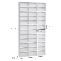 HOMCOM Bibliotecă pentru CD-uri din lemn cu 3 coloane și 12 rafturi reglabile, 102x23,5x195 cm, alb(m-3)