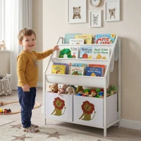 AIYAPLAY Bibliotecă Montessori pentru Copii 3-8 Ani cu 4 Rafturi și 2 Cutii cu Imprimeu Leu, Alb(m-2)