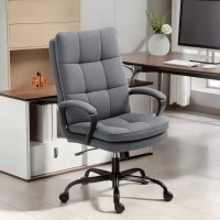 HOMCOM Double Padded Linen-Look Office Chair - Charcoal Grey(m-10)