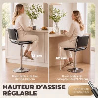 HOMCOM Lot de 2 tabourets de bar, hauteur réglable, pivotant 360°, siège rembourré, dossier et repose-pieds, noir(m-6)