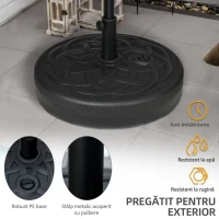 Outsunny Bază pentru Umbrelă de Soare Rotundă din Plastic, Umplibilă cu Apă și Nisip pentru Stâlpi de 38-48 mm, Ø56 cm, Negru(m-7)