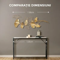 HOMCOM Decoratiune de perete 3D Moderna Frunze de Ginkgo Sculpturi de Perete Agatate Decor pentru Sufragerie Dormitor Sufragerie, Auriu(m-7)
