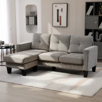HOMCOM Canapea de colț 3 locuri cu perne pentru șezut și spătar, din material textil cu efect de catifea, 186x130x84 cm, taupe(m-10)