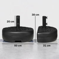Outsunny Bază pentru Umbrelă Semicirculară, Umplere cu Nisip sau Apă, pentru Stâlpi de 38-48 mm, Negru(m-3)