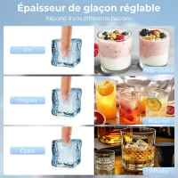 HOMCOM Machine à glaçons commerciale 36 kg/24h, acier inoxydable, ice maker, capacité 5,5 kg, 36 cubes par 10 minutes,(m-8)