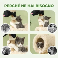 PawHut Albero Tiragraffi per Gatti a Forma di Pecora con Naso Nero, Pali in Juta, Tunnel e Pallina, Marrone Chiaro(m-6)