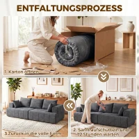 HOMCOM 3-Sitzer-Sofa, Cloud-Sofa aus Chenille mit dicker Federkernpolsterung, breiter und tiefer Sitzfläche, breiten Armlehnen, Kissen, grau(m-7)