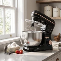 HOMCOM Küchenmaschine Knetmaschine mit 4,5L Edelstahlschüssel 1300W Teigmaschine mit 6+P Geschwindigkeit Beige(m-9)