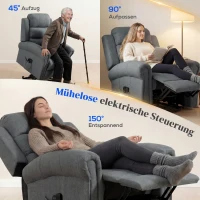 HOMCOM Massagestoel met opstaanfunctie, relaxfauteuil, vibratiekoppen, met kantelfunctie, linnenlook, grijs(m-4)