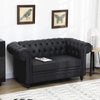 HOMCOM Canapea cu 2 Locuri Stil Chesterfield, PU, Lemn Masiv, 160 x 84 x 80 cm, Negru(m-21)