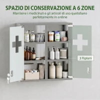 HOMCOM Armadietto per medicinali con serratura e ante in vetro, argento(m-4)