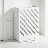 HOMCOM Paragüero de Acero Galvanizado Soporte de Paraguas Estrecho con Bandeja de Goteo Extraíble 4 Ganchos 28x14x41 cm Blanco(m-3)